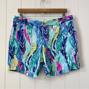 Lilly Pulitzer The Jayne Short Mid Rise 100% Cotton Blue Green Tropical Shorts 8